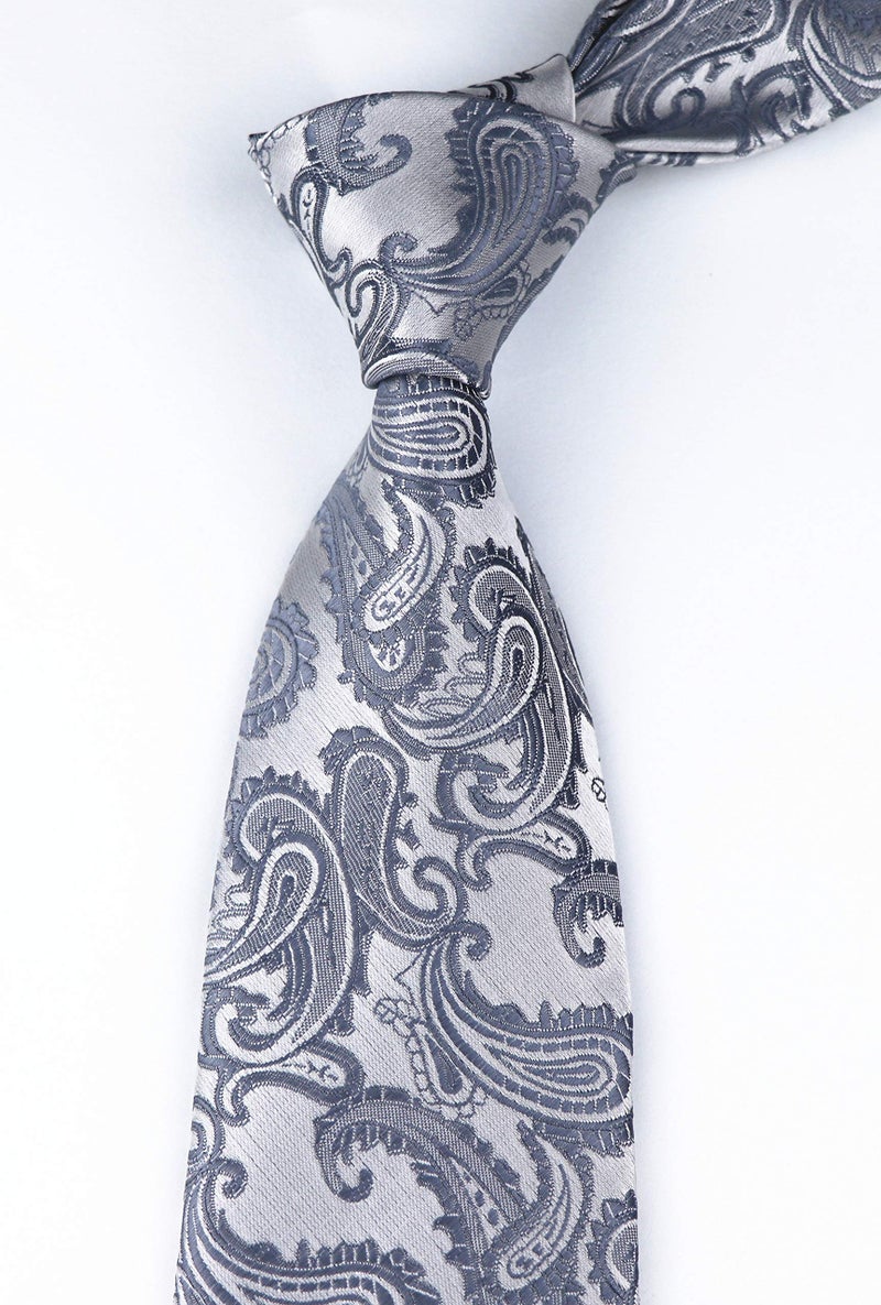 Secdtie Men's Big Boys Silk Ties Skinny Silver Grey Formal Business Necktie Collections - Image 4